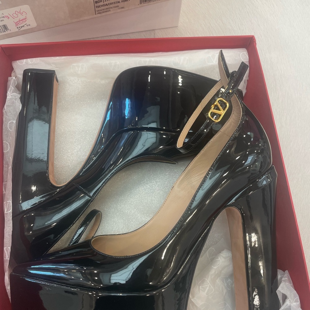 Valentino Black platform  Heels with Gold Detailing